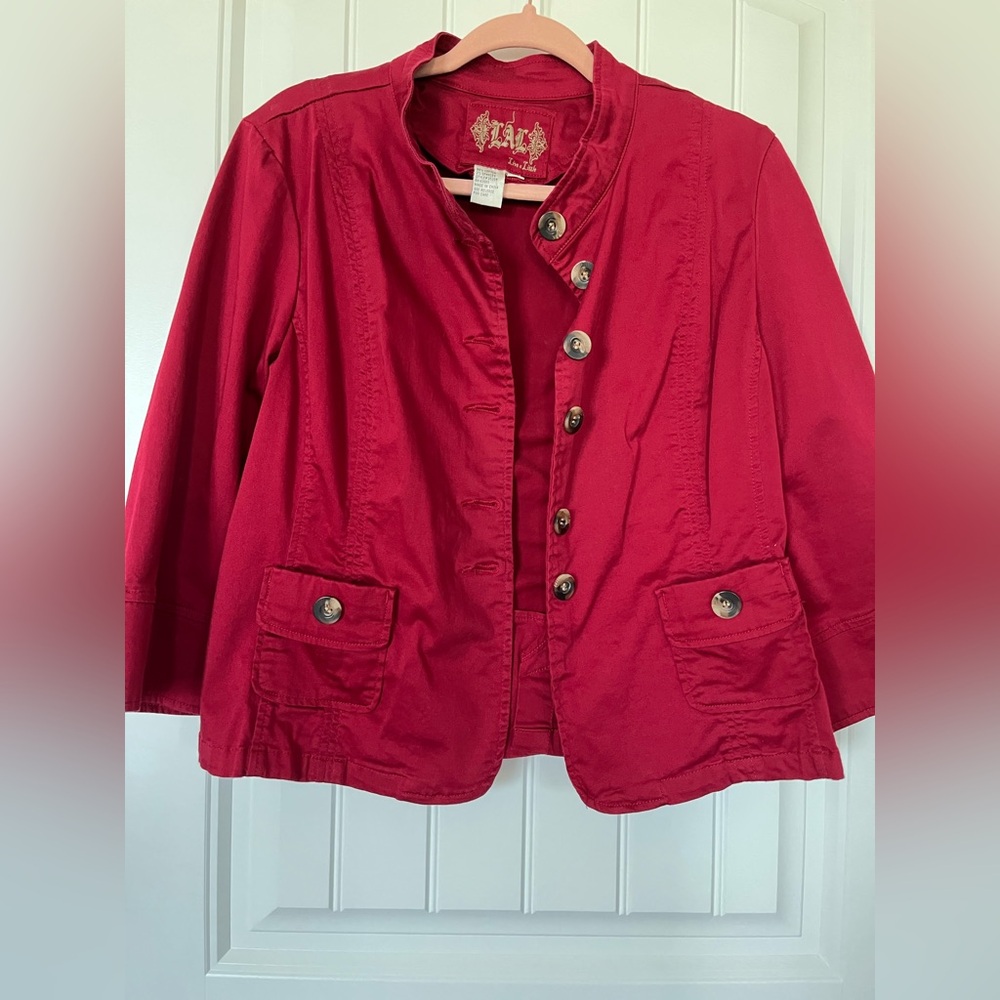 LAL Live A Little Womens Y2K Red cropped jacket oversized buttons 3/4 sleeves XL